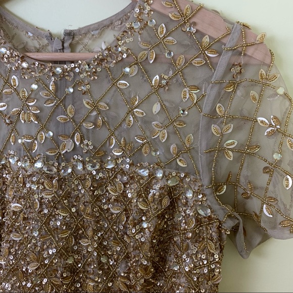 Aidan Mattox Ombre Sequin Column Gown Light Gold / Nude Size 4 - Picture 5 of 16